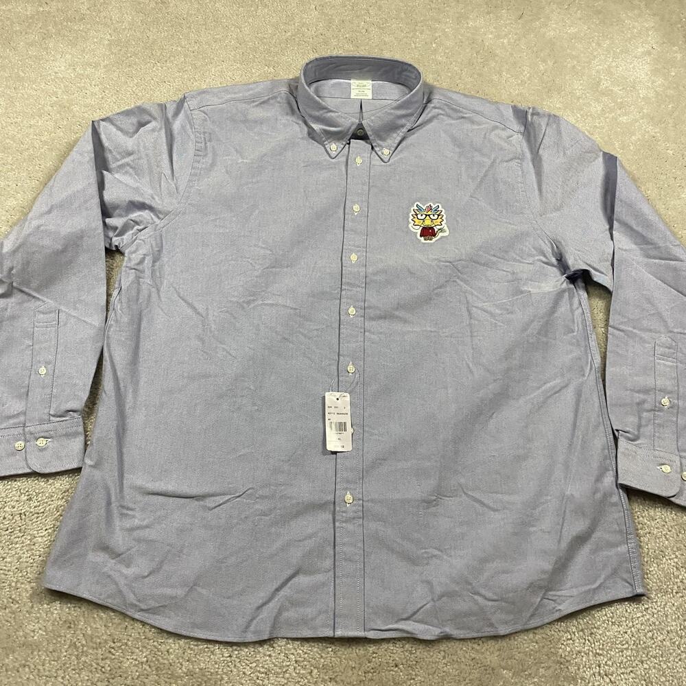 Brooks Brothers Shirt Mens 2XL Blue Slim Fit Button Down Year of Dragon Patch - Picture 2 of 8